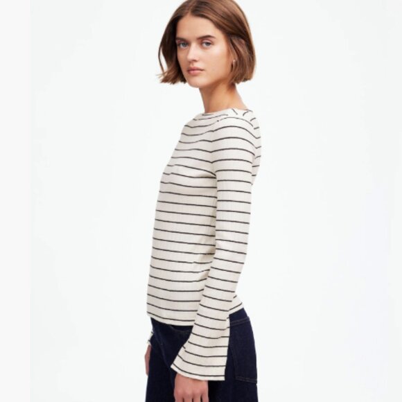 Madewell Ribbed Long-Sleeve Boatneck Top in Stripe NWOT - Picture 1 of 6